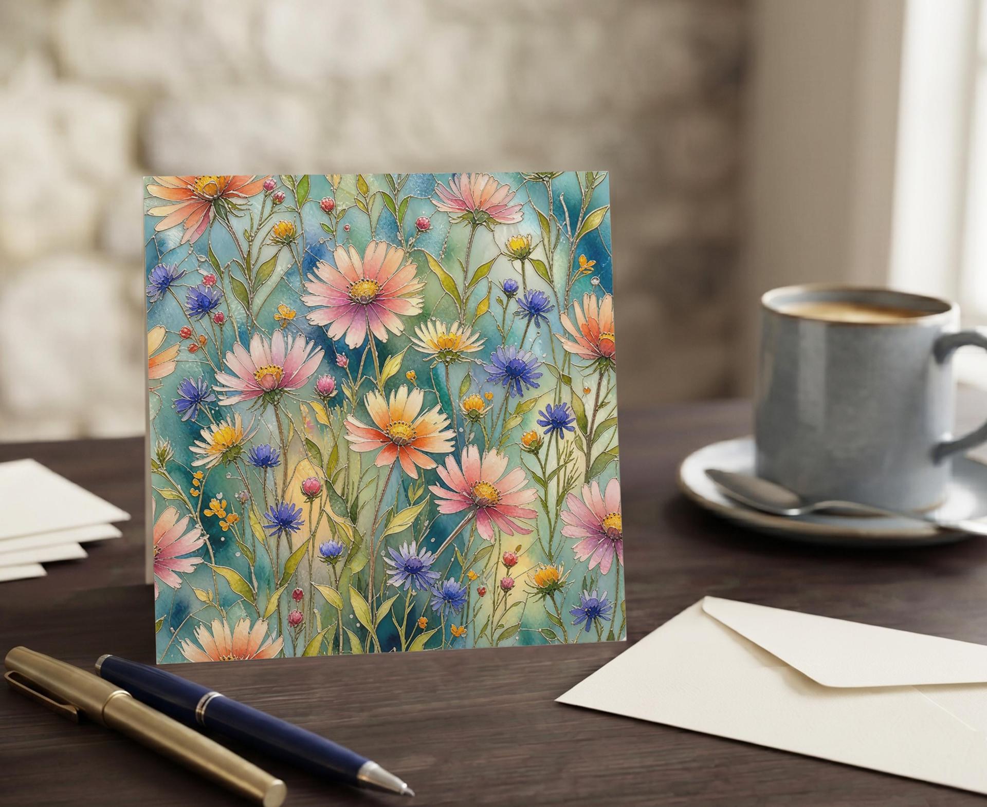 Flowers - Original Art Card - Single Card or Bulk 10 Pack of Gift Cards