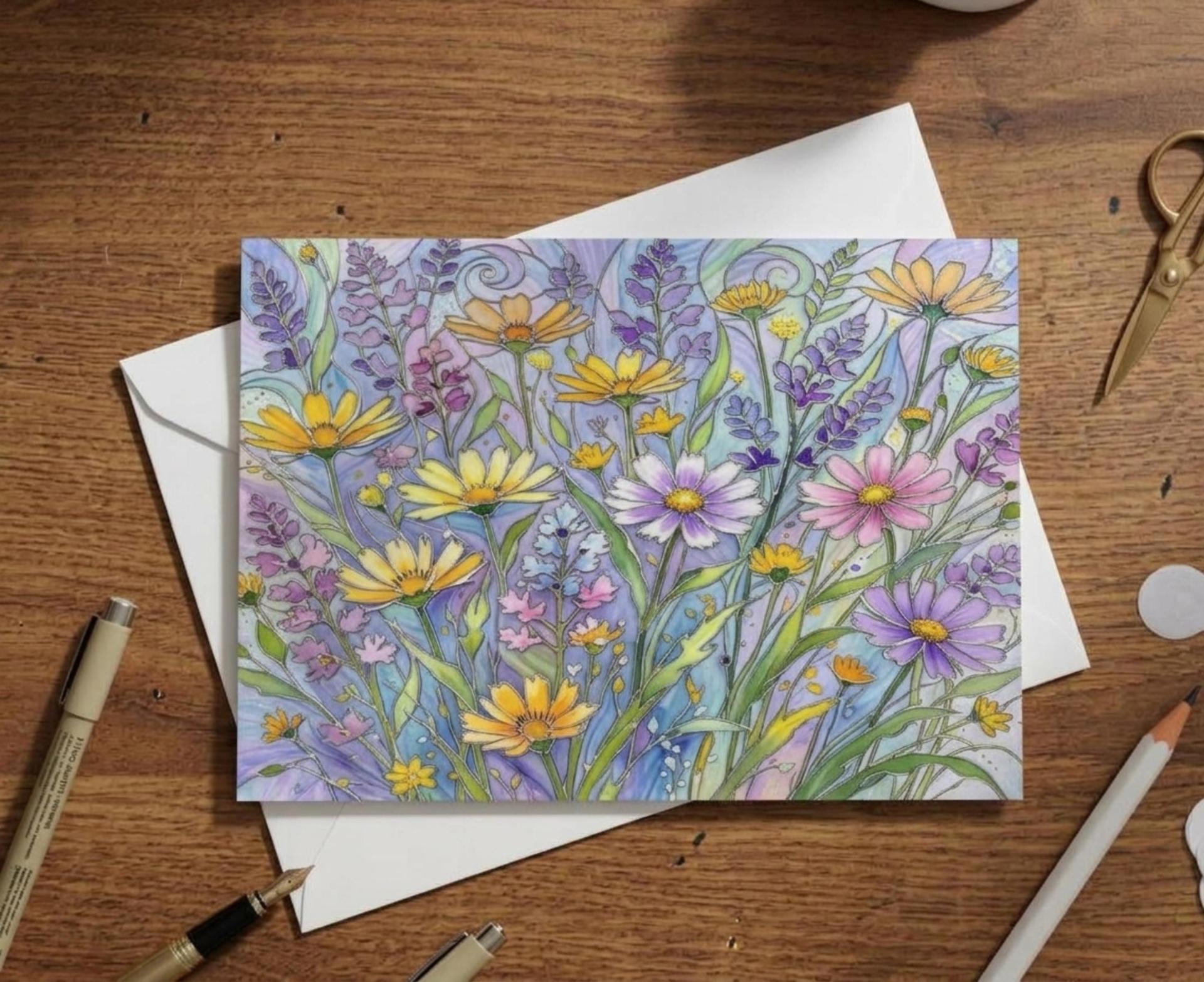 Flowers - Original Art Card - Single Card or Bulk 10 Pack of Gift Cards