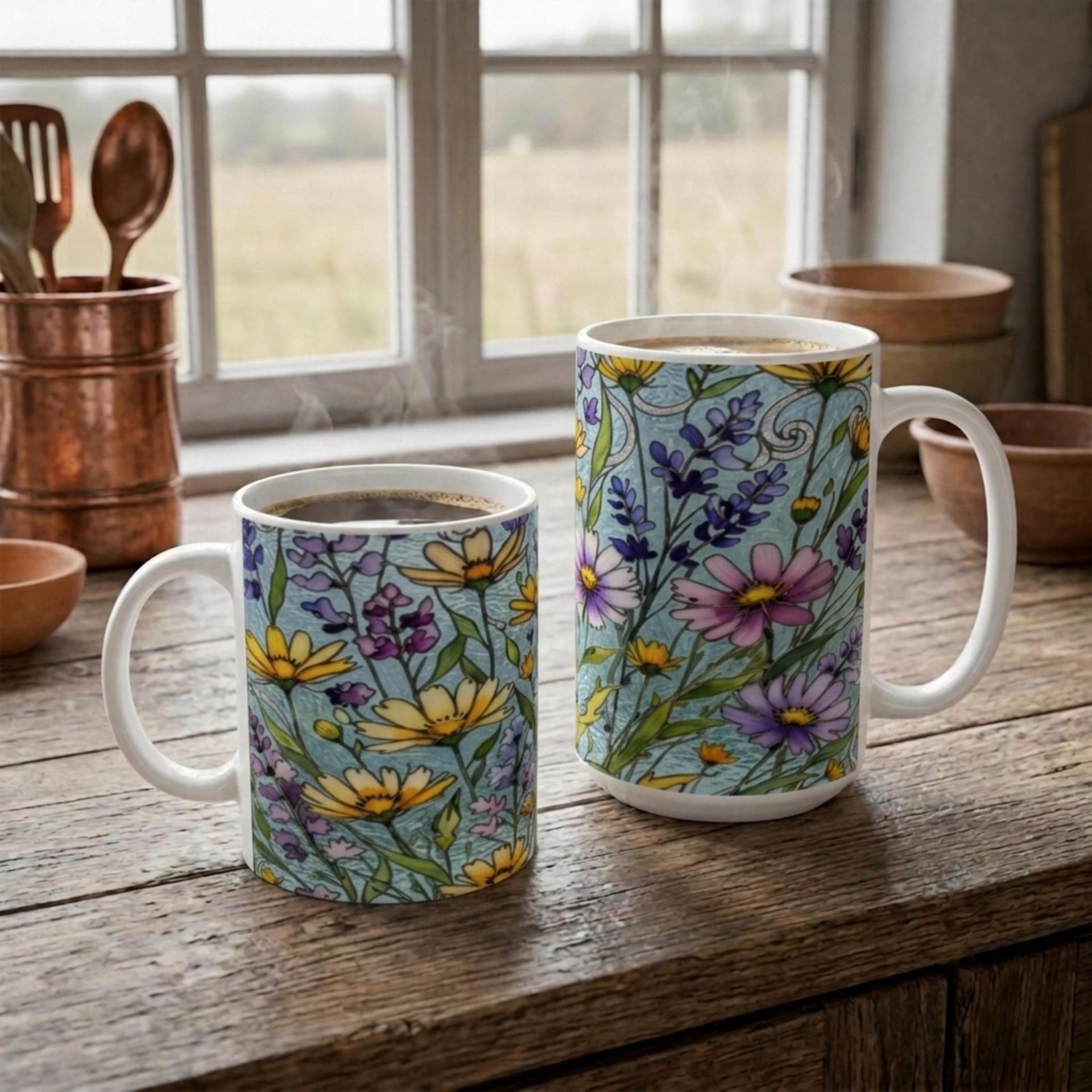 Floral Cups -  Large and Small Ceramic Mugs