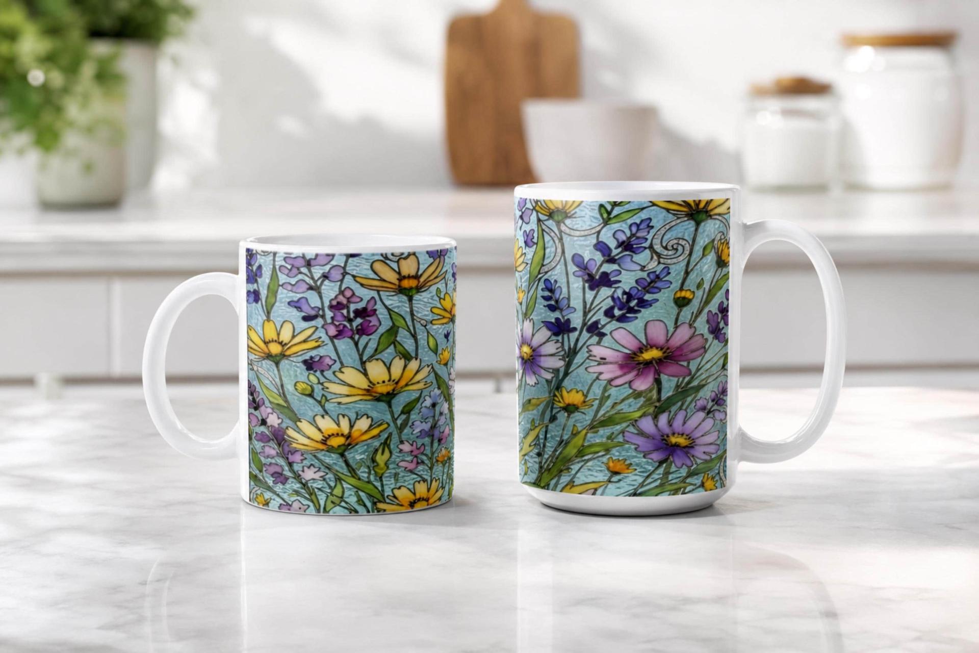 Floral Cups -  Large and Small Ceramic Mugs
