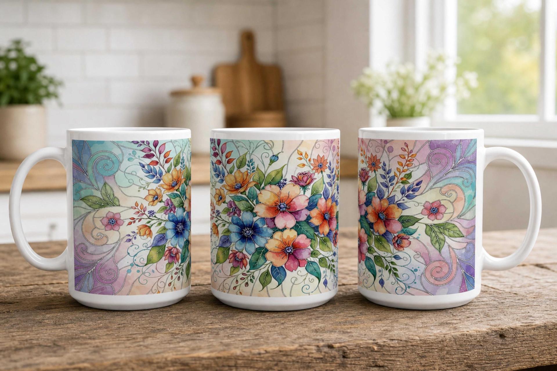 Floral Cups -  Large and Small Ceramic Mugs
