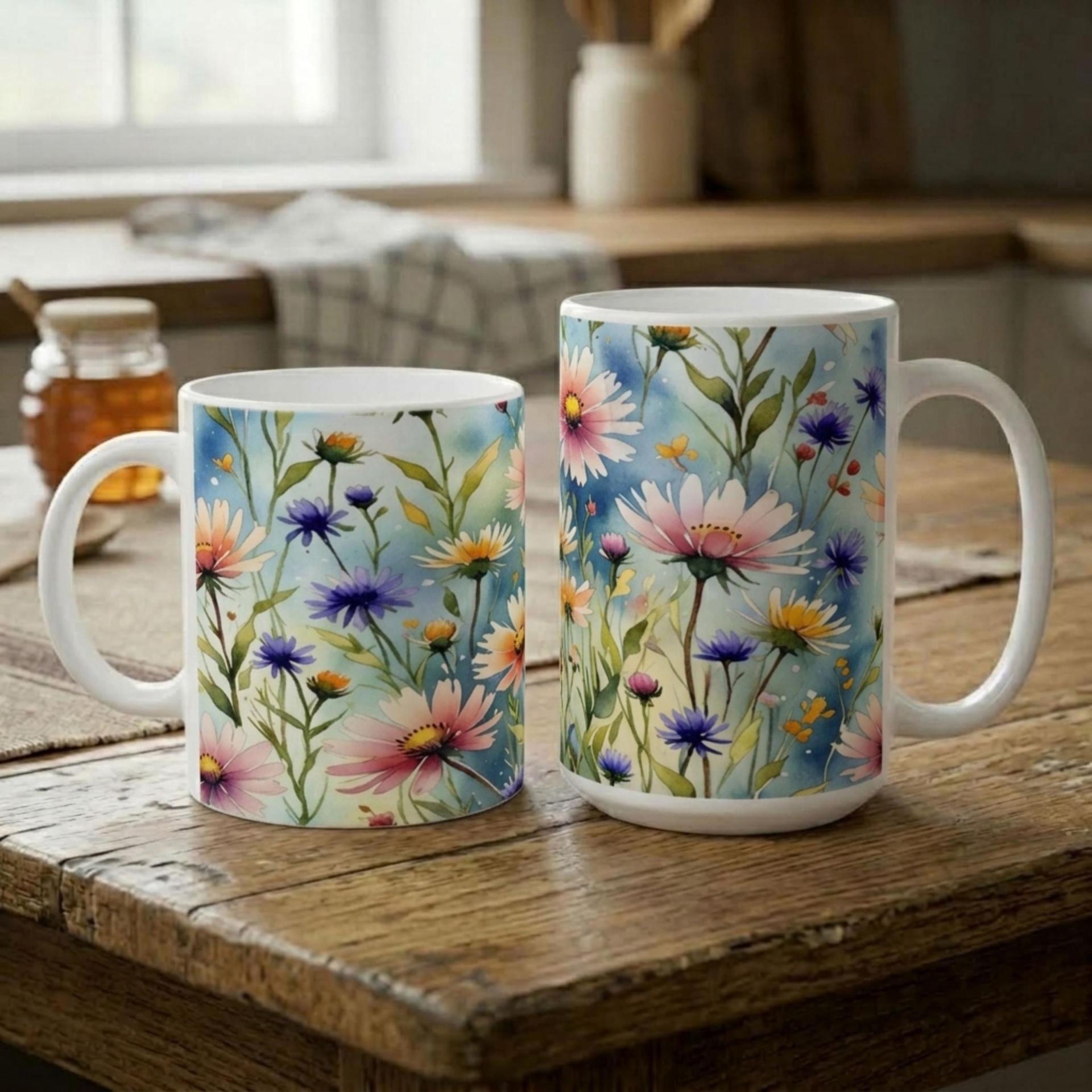 Floral Cups -  Large and Small Ceramic Mugs