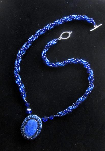 Lapis Lazuli - Spiral Stitch Necklace - w/ matching bracelet and earrings