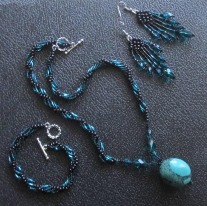Turquoise - Spiral Stitch Necklace - w/ matching bracelet and earrings