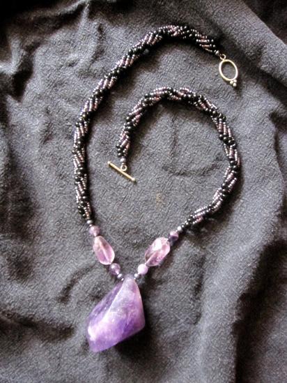 Spiral Stitch w/ Amethyst Pendant + matching earrings