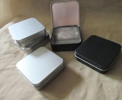 Tins - Silver and Black Square Hinged Tin - Craft Tin, Gift Tin, Stash Container, Tin Box