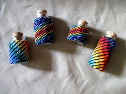 Beaded Jar with Cork - Handmade Bead Wrapped Glass Jar - Rainbow