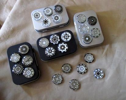 Magnets in Tin - 5 Magnets in a Tin - Black and White Mandalas