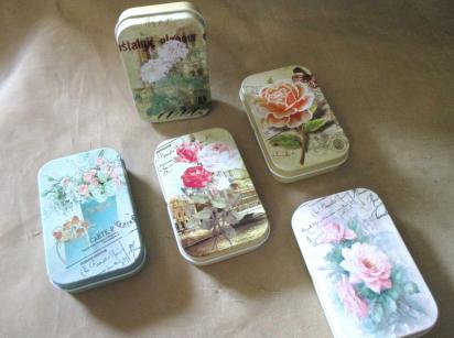 Tin Containers, Rose Pattern, Hinged - Craft Tin, Gift Tin, Stash Container, Tin Box