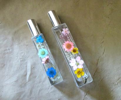Floral Perfume Bottles, Spray Mister, Tall Square Bottles, Flowers in Resin