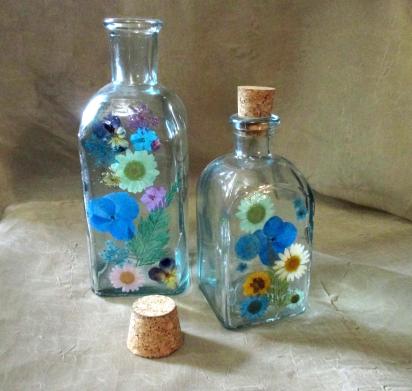 Floral Bottles, Large Jars - 8oz and 17oz - Glass Bottles with Epoxy, Flowers in Resin