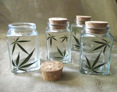 Large Jars - 3.4oz - Glass Bottles with Epoxy, Cannabis Leaves in Resin