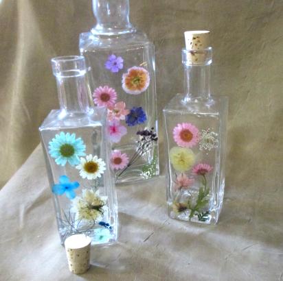 Large Floral Cork Bottle, Decorative Bottle - 8oz and 17oz - Glass Bottle with Dried Flowers embedded in Resin