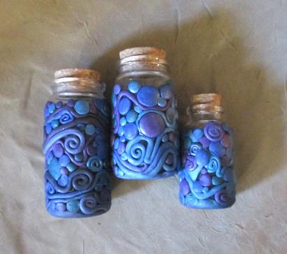 Decorated Jar with Cork - Handmade Small Jars - Polymer Clay on Glass Jars