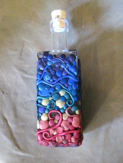 Large Cork Bottle, Decorative Bottle - 8oz - Glass Bottle with Polymer Clay