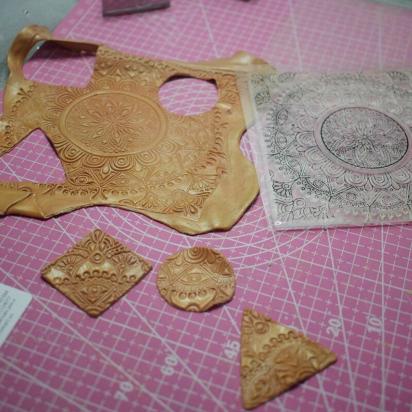 Mat Mold and Stamp - Mandala - Texture for Clay, Polymer Clay, Resin and casting - Silicone Cling Stamp