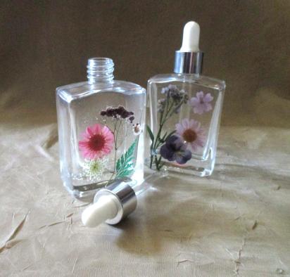 Floral Bottles, w Dropper, Square Bottles, Flowers in Resin