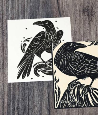 Raven Greeting Cards, Set of 2 Designs, Bulk Pack of Cards