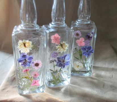 Floral Bottles, Large 17oz Corked Bottle - Glass Bottles with Epoxy, Flowers in Resin