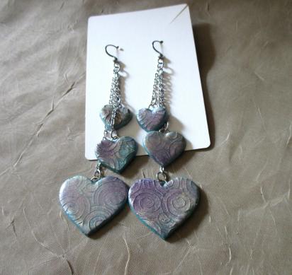 Heart Earrings - Polymer Clay Earrings - Handmade Dangle Earrings