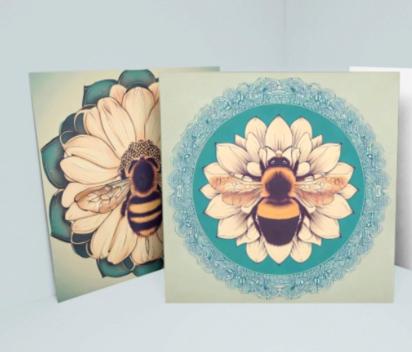 Bumble Bee Greeting Cards, Set of 5 Designs, Bulk Pack of Cards