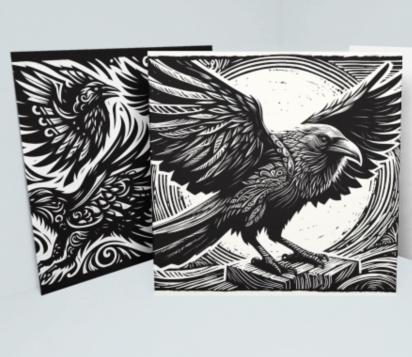 Set of 3 Cards, Raven Greeting Cards, Bulk Pack of Cards