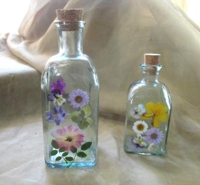 Floral Bottles, Large Jars - 8oz and 17oz - Glass Bottles with Epoxy, Flowers in Resin