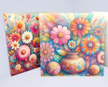 Set of 2, Flower Cards, Greeting Cards, Matching Designs, Bulk Pack of Cards