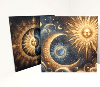 Sun and Moon- Greeting Cards, Set of 4 Designs, Bulk Pack of Cards