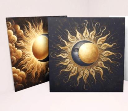 Sun and Moon- Greeting Cards, Set of 4 Designs, Bulk Pack of Cards