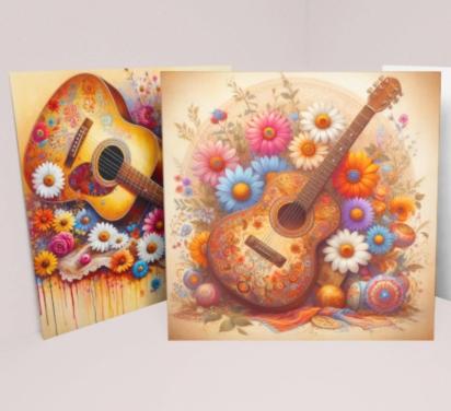 Matched Set of 3 - Greeting Cards, Guitar Bulk Pack of Cards