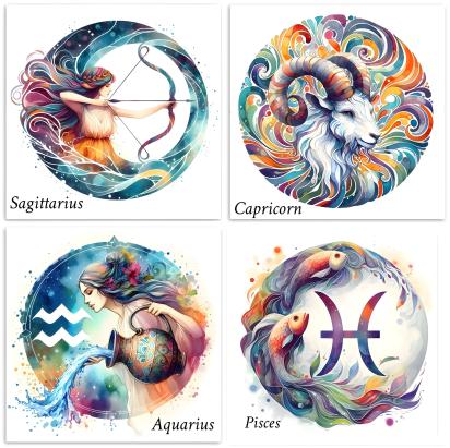 Zodiac Card Set - All Signs, Astrology Greeting Cards, Bulk Pack of Cards