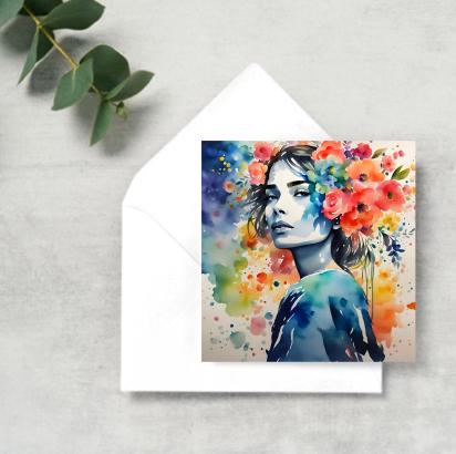 Rainbow Floral - Single Card or Bulk 10 Pack of Gift Cards, Thank You Cards, Birthday, Invitations