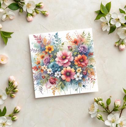 Flowers - Original Art Card - Single Card or Bulk 10 Pack of Gift Cards