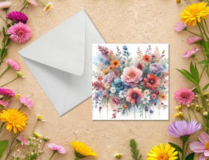 Flowers - Original Art Card - Single Card or Bulk 10 Pack of Gift Cards