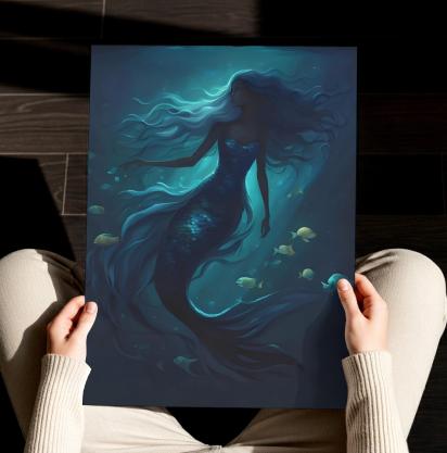 Mermaid Print - Framed or Unframed - Original Art - Print on Paper