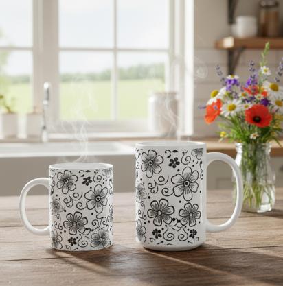 Floral Cups -  Large and Small Ceramic Mug