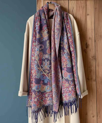 Thick Pashmina Shawl & Scarf for Women, Jacquard Brocade, Blanket Shawl