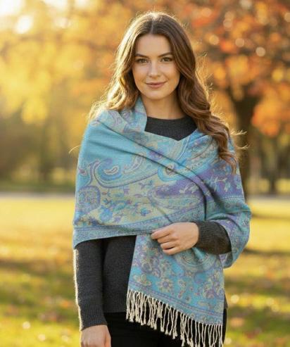 Soft Pashmina Shawl & Scarf for Women, Jacquard Brocade, Shawl, Sarong or Head Wraps