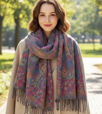 Reversible Soft Pashmina Shawl & Scarf for Women, Jacquard Brocade, Shawl, Sarong or Head Wraps