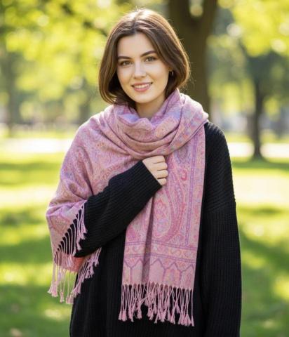Soft Pashmina Shawl & Scarf for Women, Jacquard Brocade, Shawl, Sarong or Head Wraps