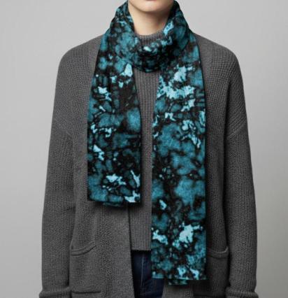 Velvet Scarf, Teal, Black and Green, Super Soft Long Scarf