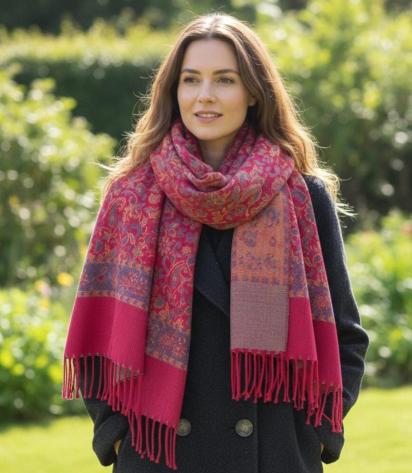 Reversible Soft Pashmina Shawl & Scarf for Women, Jacquard Brocade, Shawl, Sarong or Head Wraps