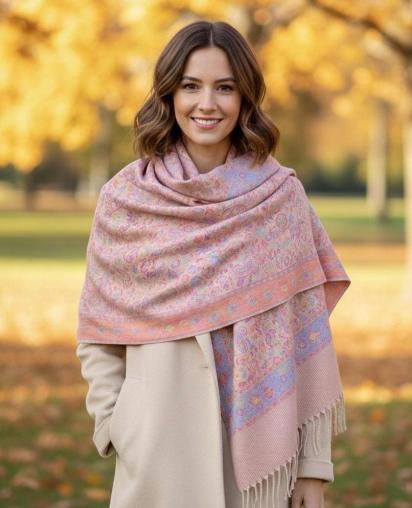 Reversible Soft Pashmina Shawl & Scarf for Women, Jacquard Brocade, Shawl, Sarong or Head Wraps