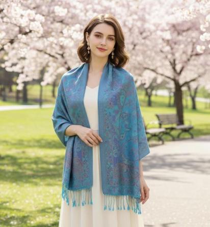 Reversible Soft Pashmina Shawl & Scarf for Women, Jacquard Brocade, Shawl, Sarong or Head Wraps