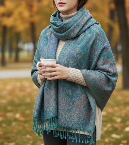 Reversible Soft Pashmina Shawl & Scarf for Women, Jacquard Brocade, Shawl, Sarong or Head Wraps