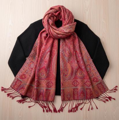 Reversible Soft Pashmina Shawl & Scarf for Women, Jacquard Brocade, Shawl, Sarong or Head Wraps