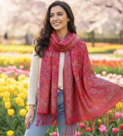 Reversible Soft Pashmina Shawl & Scarf for Women, Jacquard Brocade, Shawl, Sarong or Head Wraps