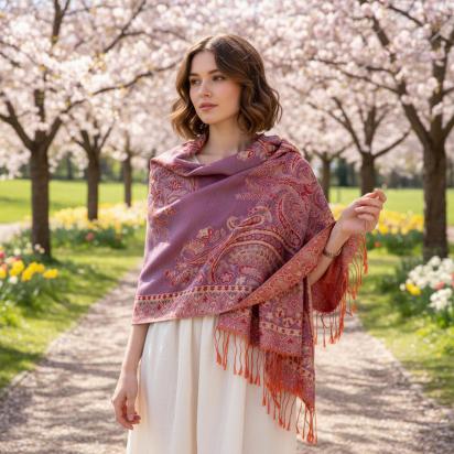 Soft Pashmina Shawl & Scarf for Women, Jacquard Brocade, Lightweight Blanket Shawl