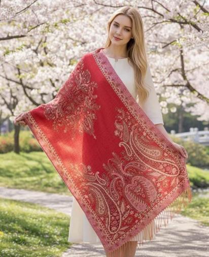 Reversible Soft Pashmina Shawl & Scarf for Women, Jacquard Brocade, Shawl, Sarong or Head Wraps